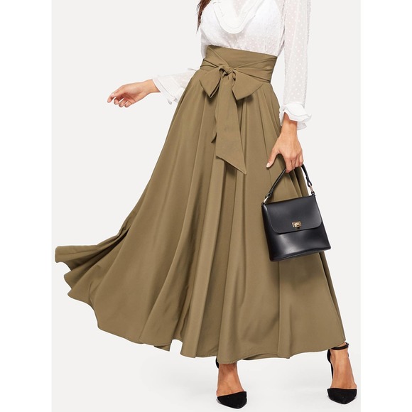 High Waist Zip Back Knotted Swing maxi Skirt black - Picture 11 of 11